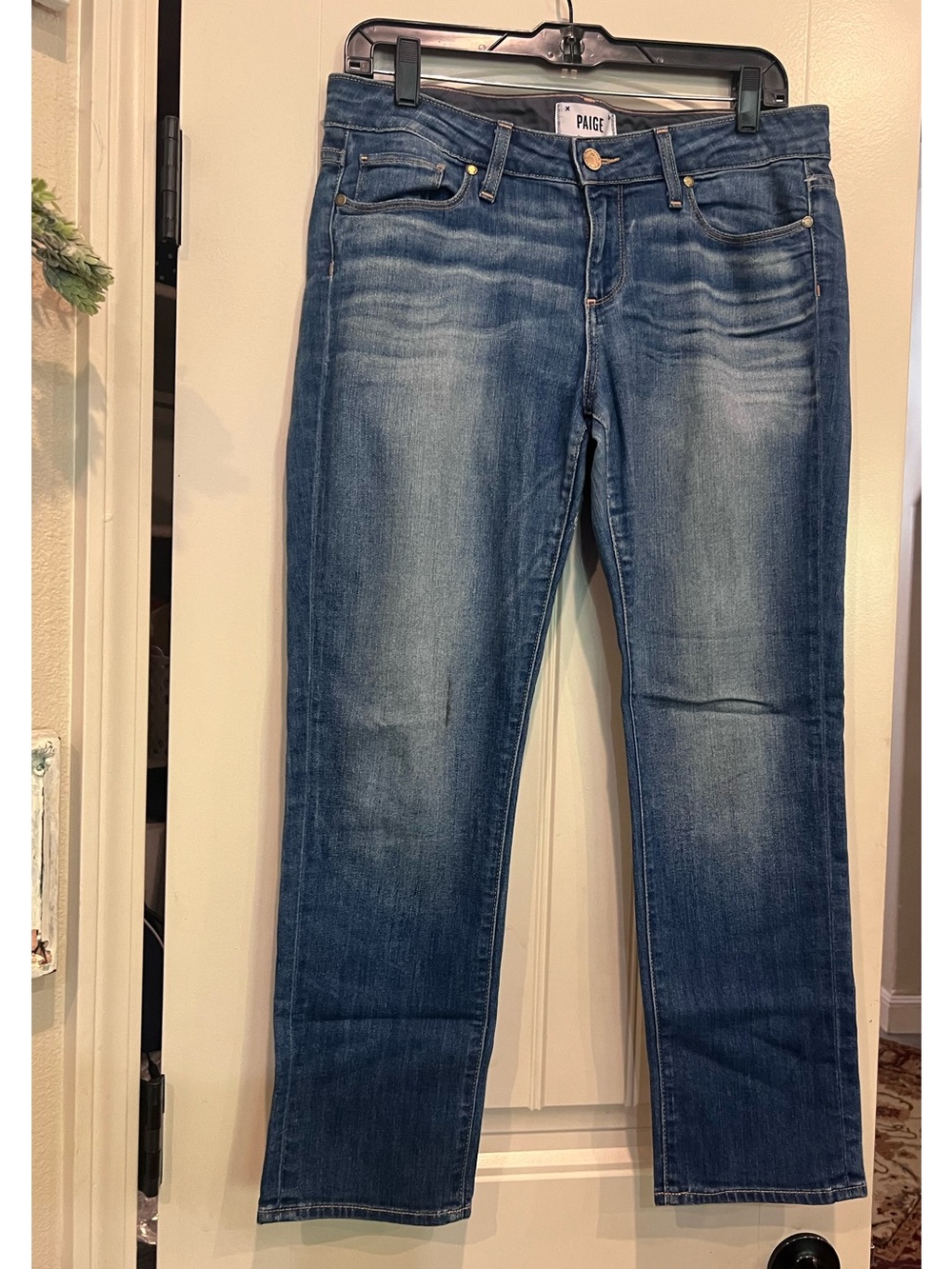 PAIGE Women's Medium Blue Straight-Leg Jeans